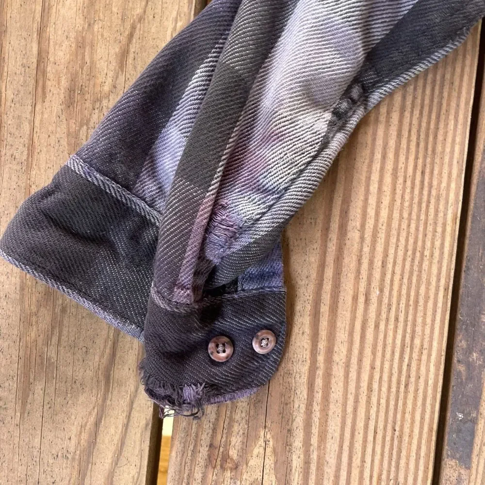 Handmade Tie Dye Purple & Black Plaid Utility Shirt Shacket - Unisex Size Large - Picture 3 of 9